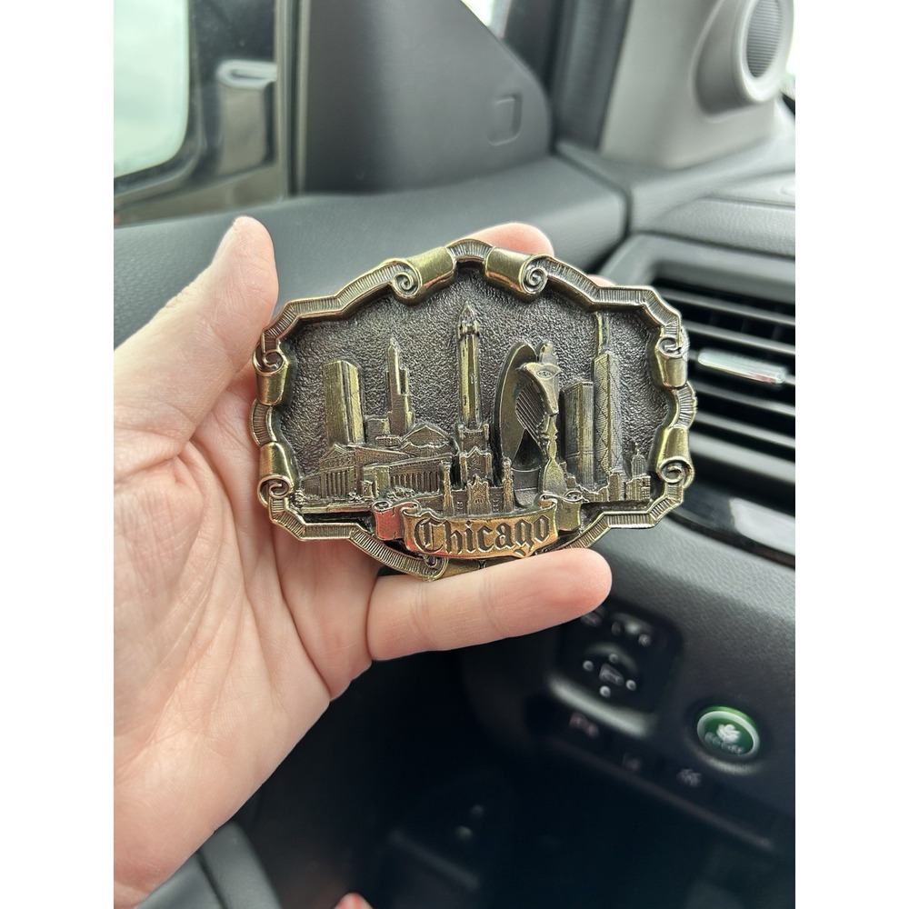 Chicago Mokena Illinois The Great American Buckle Co #1019 REAL BRASS skyline
